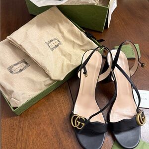 Gucci Marmont Black Leather Block Heels